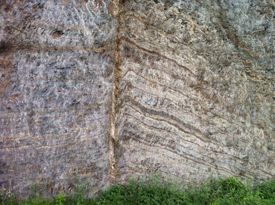 Drag folds associated with a near vertical fault in the Precambian Tanawal Quartzite, Hazara.
